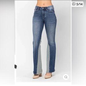 Judy Blue Jeans Women's 29 Flare Kick It Up Medium Blue Two Tone Stretch NWT